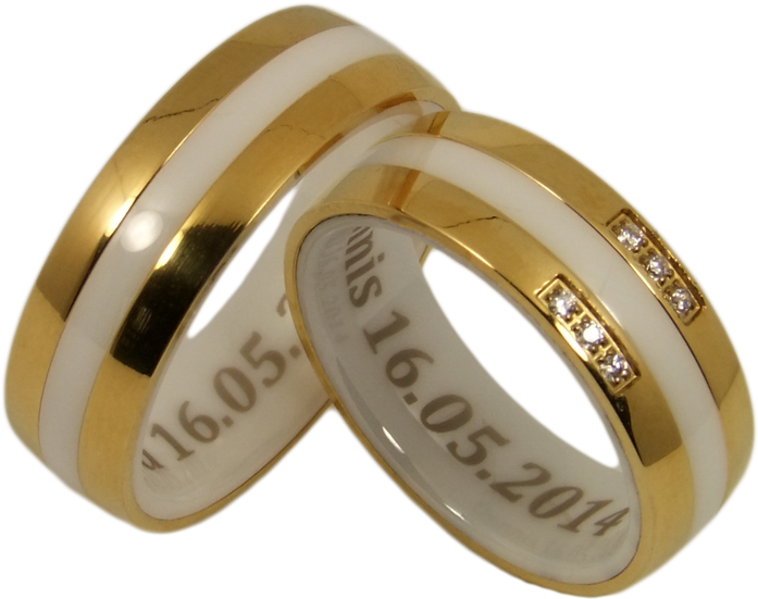 2 Couple Rings Ceramic And Stainless Steel - Eheringe Gold Mit Keramik (800x600), Png Download