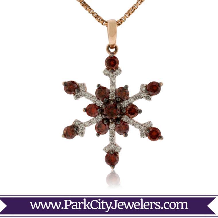 Cognac Diamond Snowflake Pendant - Gold Ring Colour Stone (760x760), Png Download