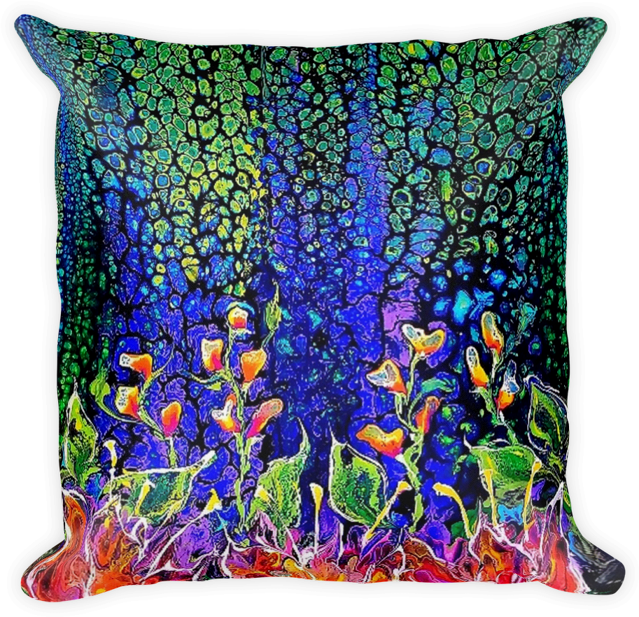 Abstract Flower Garden Premium Pillow - Painting (1000x1000), Png Download