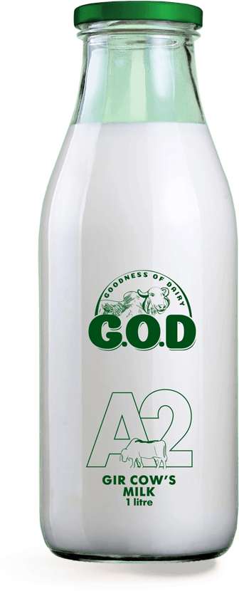 Goodness Of Our Gir Cow Milk - Glass Bottle (378x896), Png Download