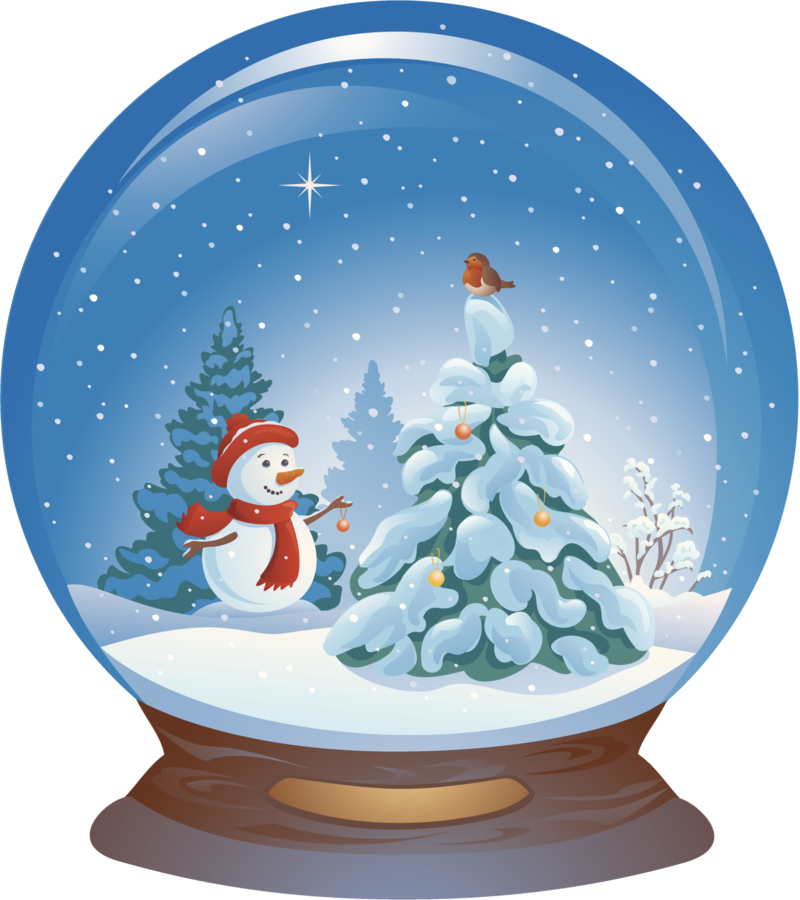 Snowman Blue Ball Claus Illustration Crystal Santa - Christmas Tree Snow Globe Clipart (800x900), Png Download