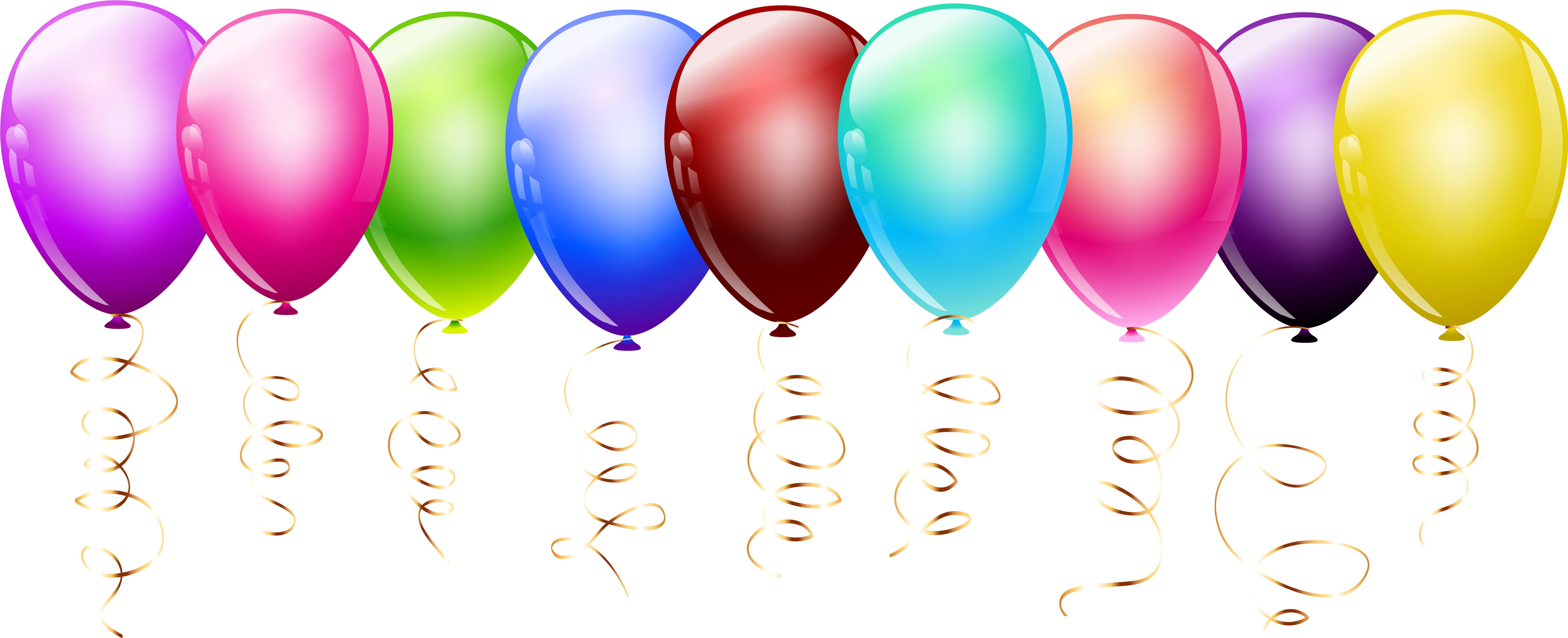Transparent Balloons Clipart 3 Birthday - Balloons Clip Art (6001x2440), Png Download