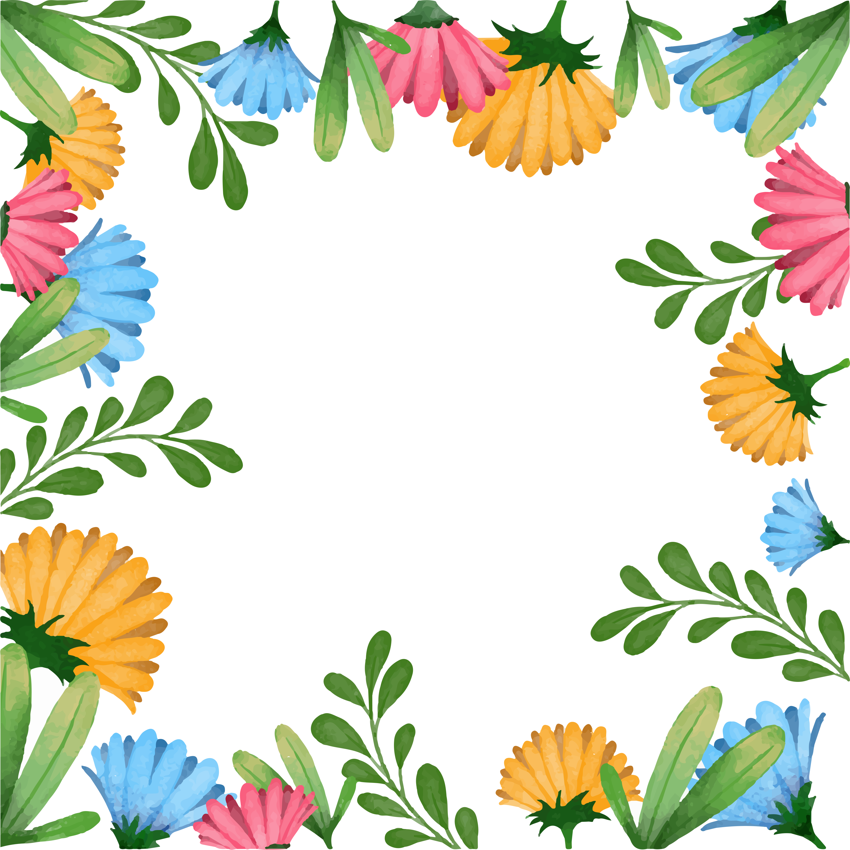 Hand Painted Watercolor Spring Flower Decoration Vector - Design (3534x3534), Png Download