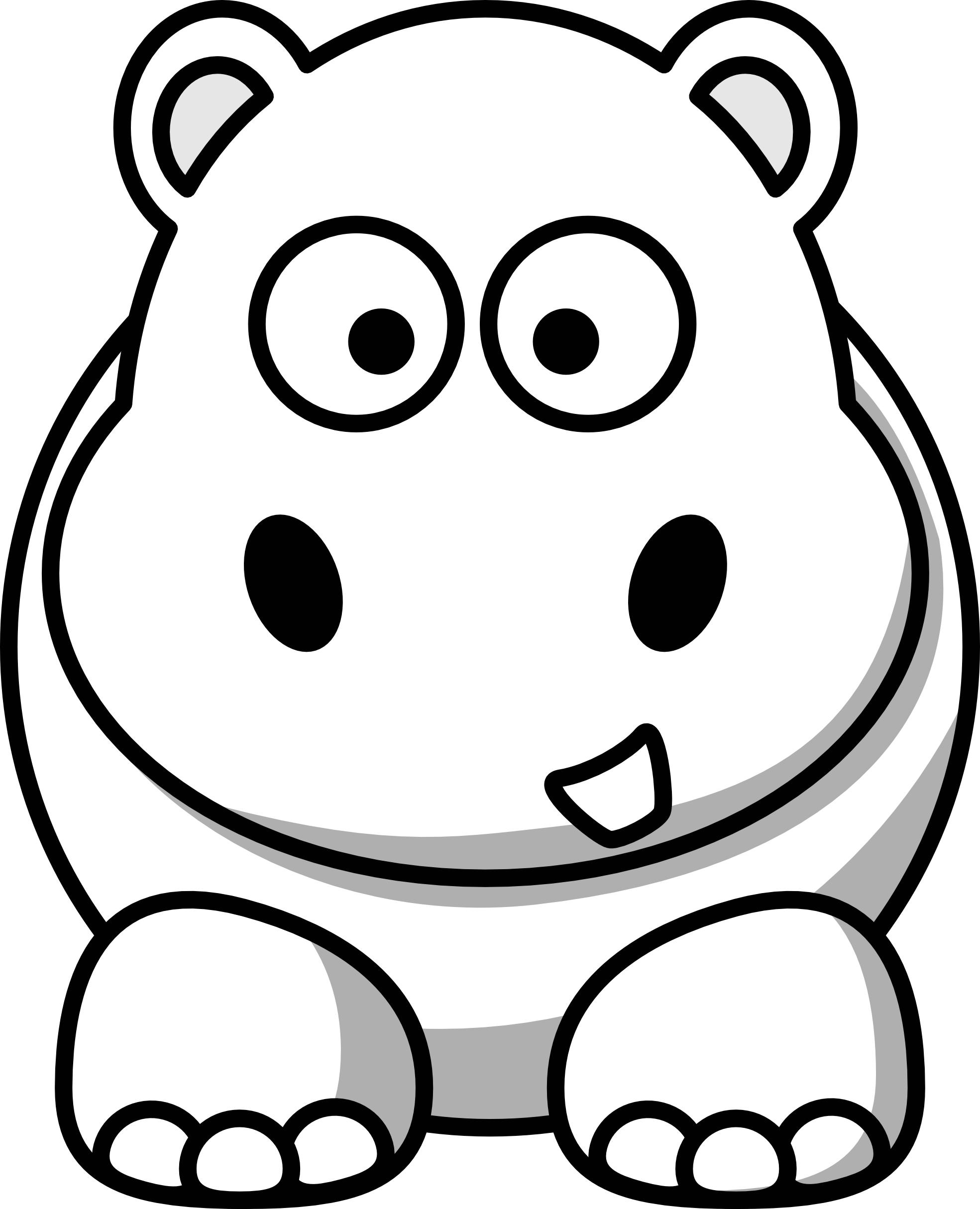 Hippo Clipart Scared - Animals Black And White Clipart (1331x1643), Png Download