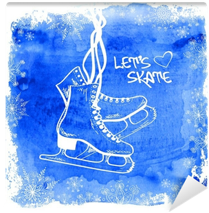 Figure Skates On A Watercolor Background Wall Mural - Watercolor Painting (400x400), Png Download