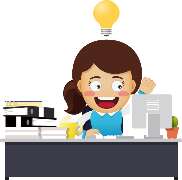 Happy Business Woman Sitting At The Table Get The Idea - Computer (700x700), Png Download