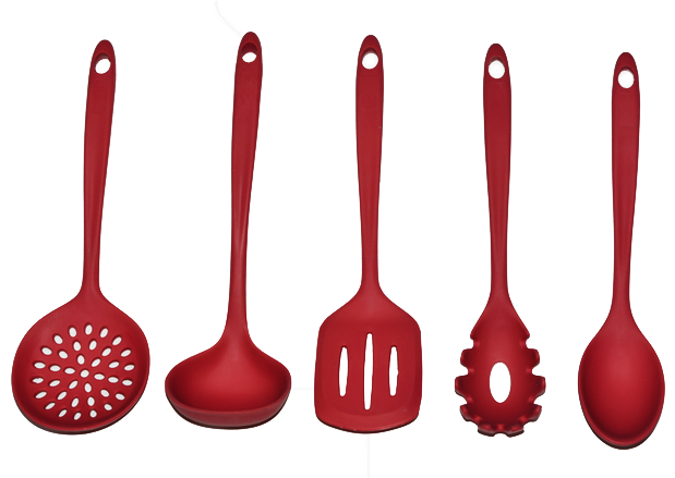 Heat-resistant Silicone Kitchen Utensil 5 Piece Cooking - Espatula De Silicone Vermelha (744x438), Png Download