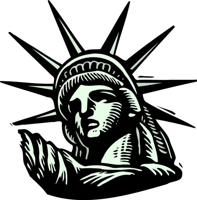 Vector Illustration Of Statue Of Liberty Colossal Neoclassical - Ellis Island Immigration Clipart (690x700), Png Download
