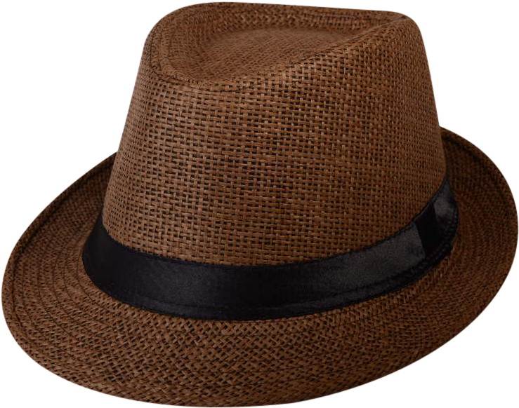 Brown Straw Fedora Gangster Hat With Black Band - Fedora (820x820), Png Download