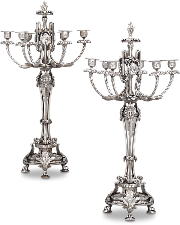 Neoclassical Silverplate Candelabra By Christofle - Drawing (864x1080), Png Download