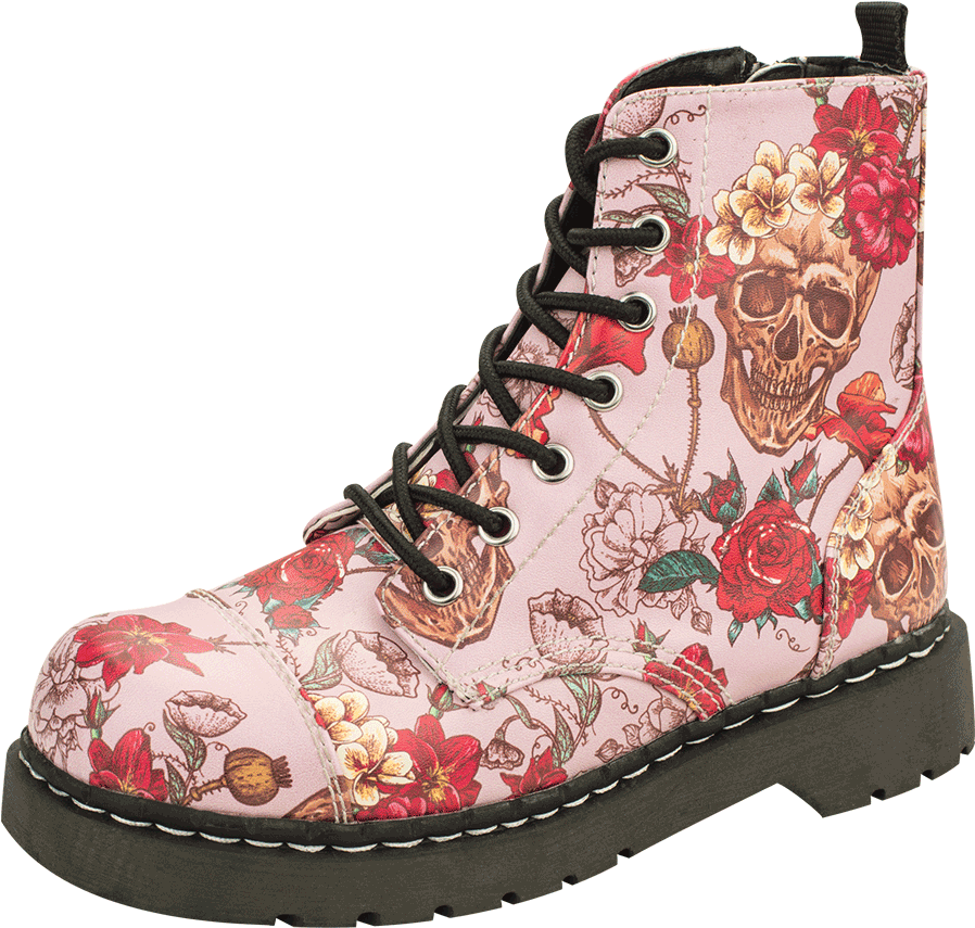 Skull And Roses Combat Boots - Skull Boots (1096x876), Png Download