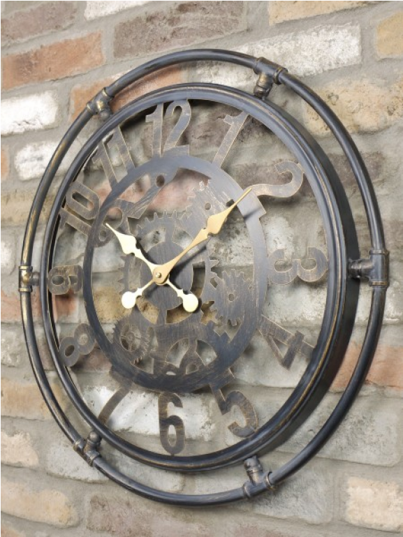 60cm Ship's Wheel Industrial Style Black & Gold Wall - Horloge Murale Engrenage (1152x768), Png Download
