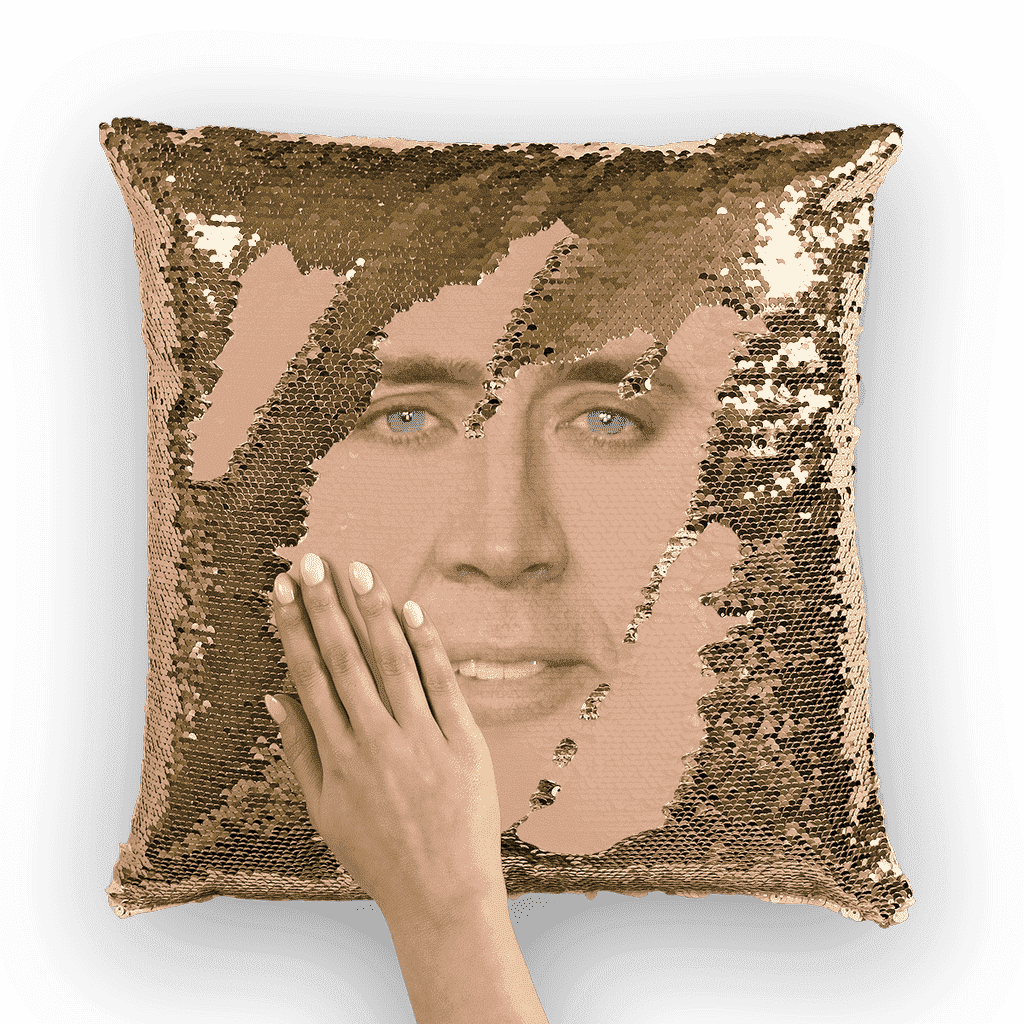 "cage Face ﻿sequin Cushion Cover\ - Nicolas Cage Sequin Pillow (1024x1024), Png Download