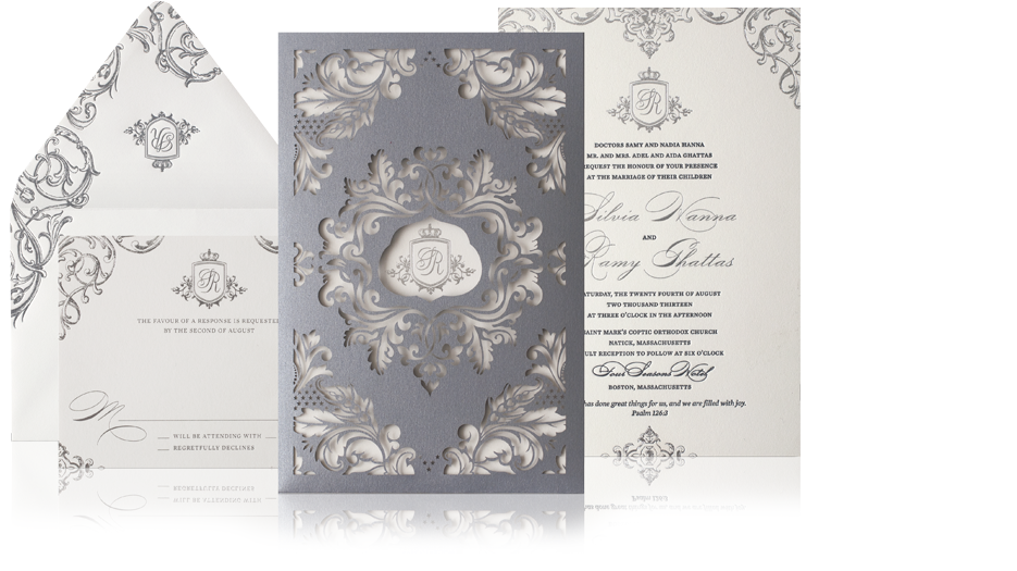 Luxury Laser Cut Wedding Invitation - Grey Laser Cut Wedding Invitations (934x585), Png Download