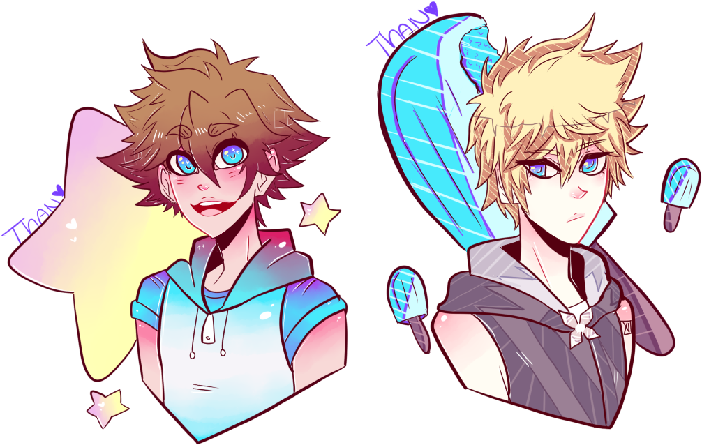 Sora And Roxas ♥♥♥ I Mimicked Iiyosiigh's Coloring - Cartoon (1066x720), Png Download