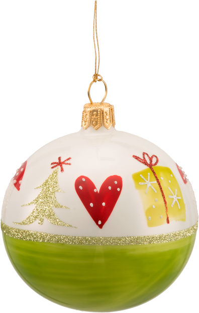 Ball Ornament Green-white With Decoration - Christmas Ornament (515x700), Png Download