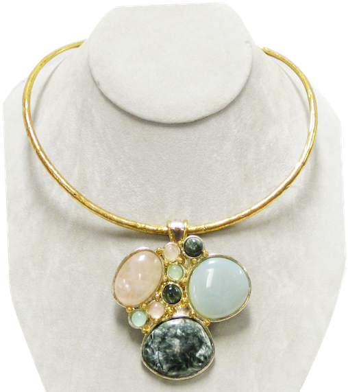 White Metal Pendant W/rose Quartz, Green Warm & Blue - Necklace (600x600), Png Download