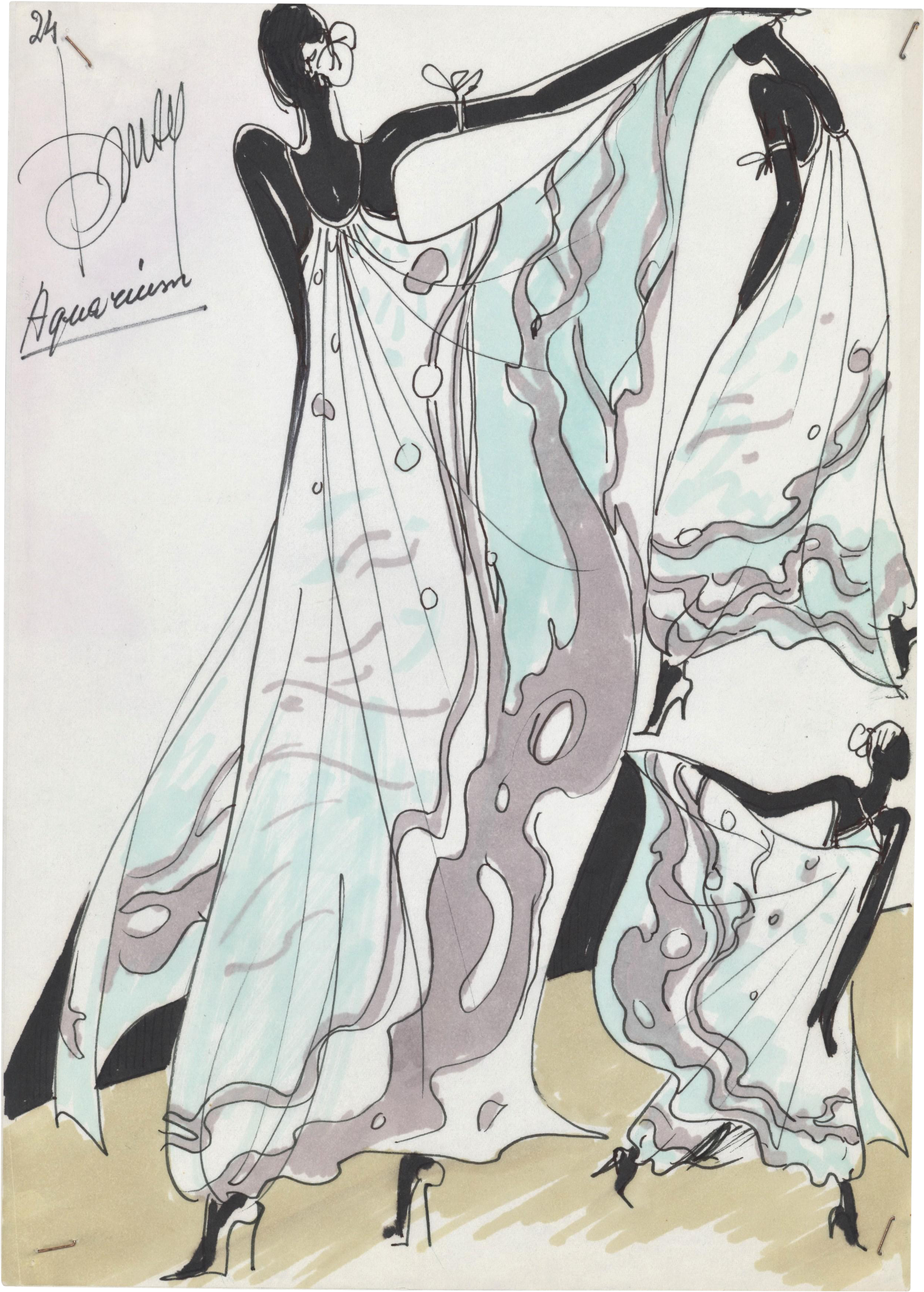 1980's Watercolor Fashion Drawing On Chairish - Watercolor Painting (2778x3883), Png Download