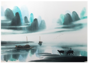 Chinese Landscape Watercolor Painting Poster • Pixers® - Watercolors Chinese Landscape (400x400), Png Download