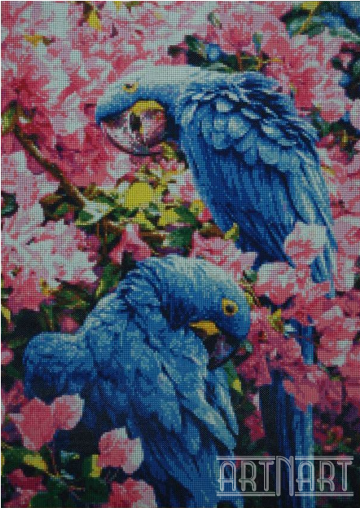 3d Handmade Diamond Painting Beautiful Parrots - Cheap 5d Cross Stitch Painting Parrots Flowers Embroidery (500x500), Png Download