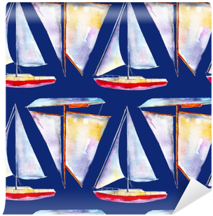 Watercolor Seamless Pattern With Sailboats, Bright - Watercolor Painting (400x400), Png Download