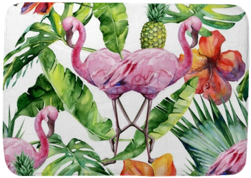 Watercolor Illustration Of Tropical Pink Flamingo Bird - Monstera Leaf Brushed Aluminium Wall Art 80cm (400x400), Png Download