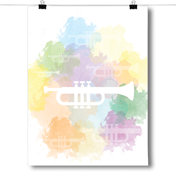 Trumpet Silhouette - Trumpet Silhouette - Watercolor Case - Ipad Mini (600x600), Png Download