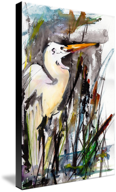 "birds Great Egret Expressive Watercolor" By Ginette - Art (392x650), Png Download