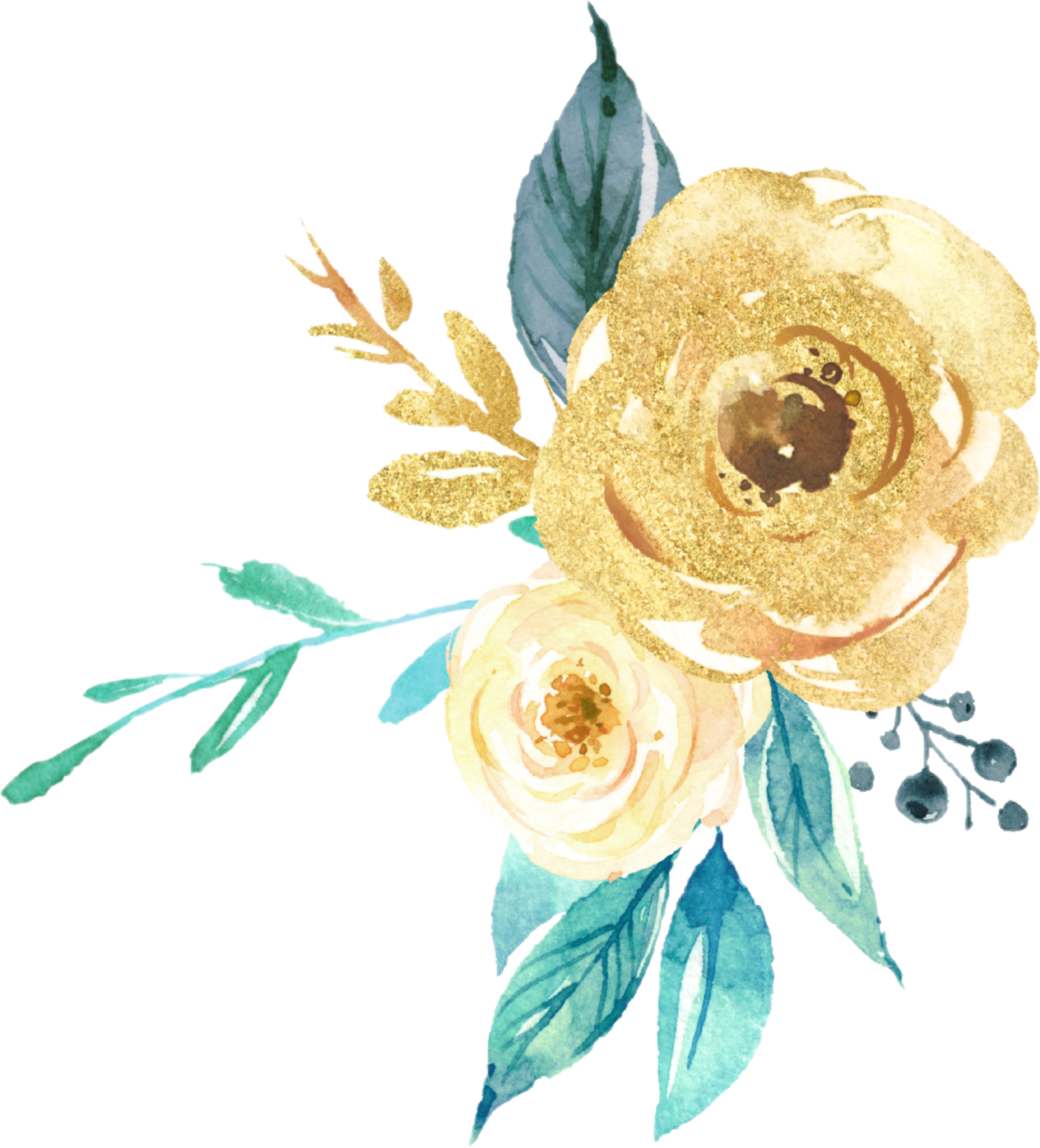 Freetoedit Gold Green Watercolor Glitter Flowers Flower (928x1024), Png Download