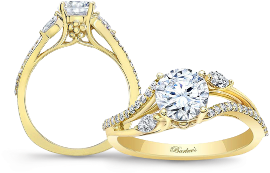Yellow Gold Engagement Rings - 1.30 Ct Round Solitaire Diamond With Accent Engagement (600x400), Png Download