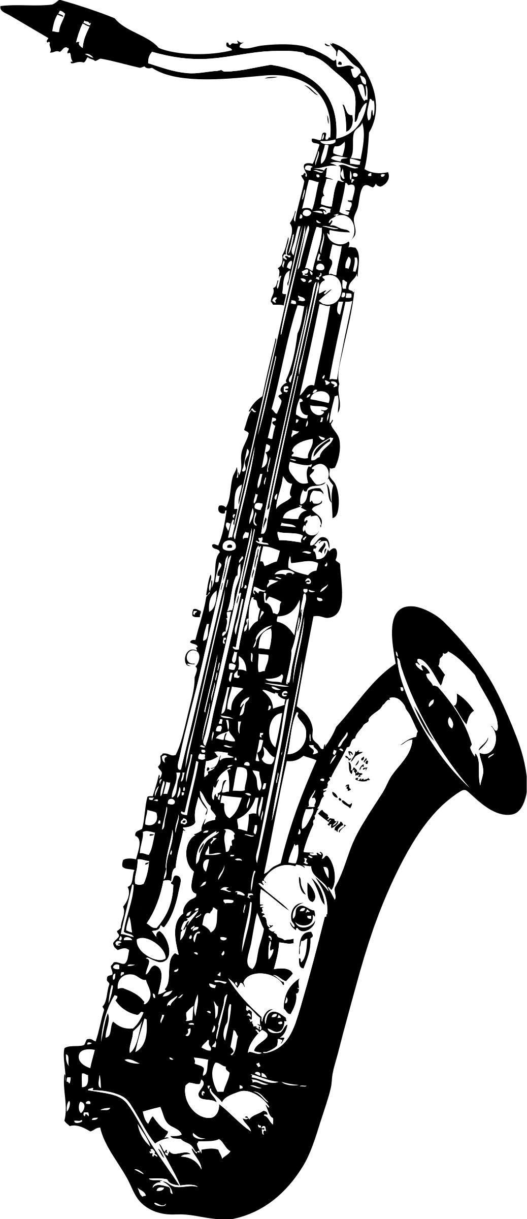 Saxophone Drawing Black And White - Logo Saxophone (1038x2400), Png Download