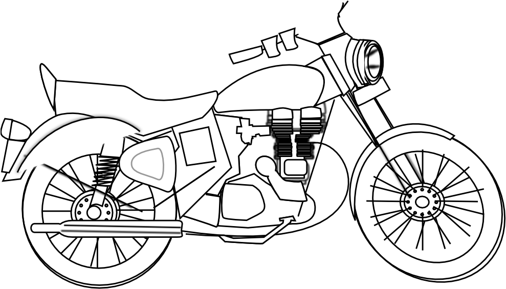 Vintage Motorcycle Drawing At Getdrawings - Motorcycle Clipart Black And White (640x402), Png Download