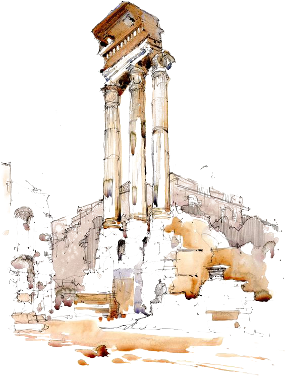 Watercolor Painting Architectural Drawing Urban Sketchers - Watercolor Roman Columns (564x823), Png Download