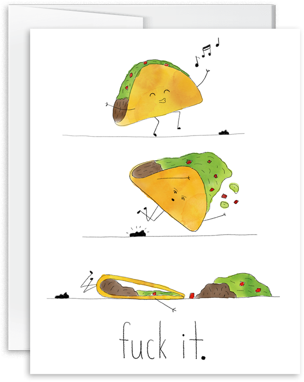 Hand Drawn And Painted Watercolor Taco Card Fuck It - Frog (1000x1000), Png Download