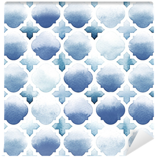 Morrocan Ornament Of Blue Colors On White Background - Watercolor Painting (400x400), Png Download