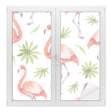 Watercolor Seamless Pattern Of Flamingo And Palm Trees - Flamingo's Palmbomen (400x400), Png Download