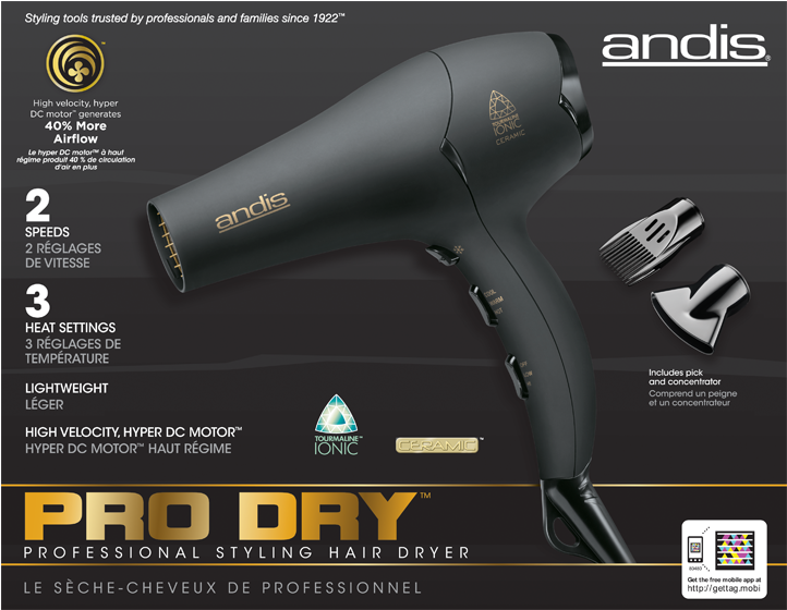 Andis Ceramic Tourmaline 1875 Watt Hair Dryer Black (780x920), Png Download
