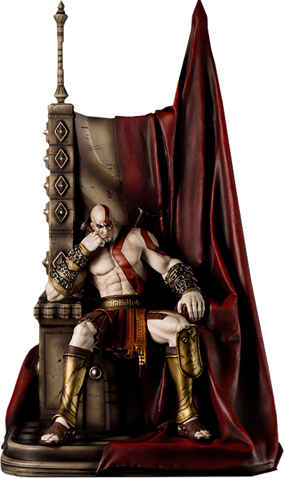 God Of War - God Of War - Kratos On Throne Statue (406x684), Png Download