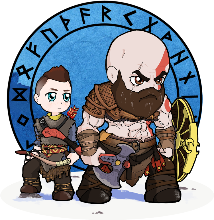 1 Mar - Kratos And Atreus Chibi (800x800), Png Download