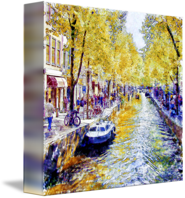 "amsterdam Canal Watercolor" By Marian Voicu, Bucharest - Canvas (606x650), Png Download