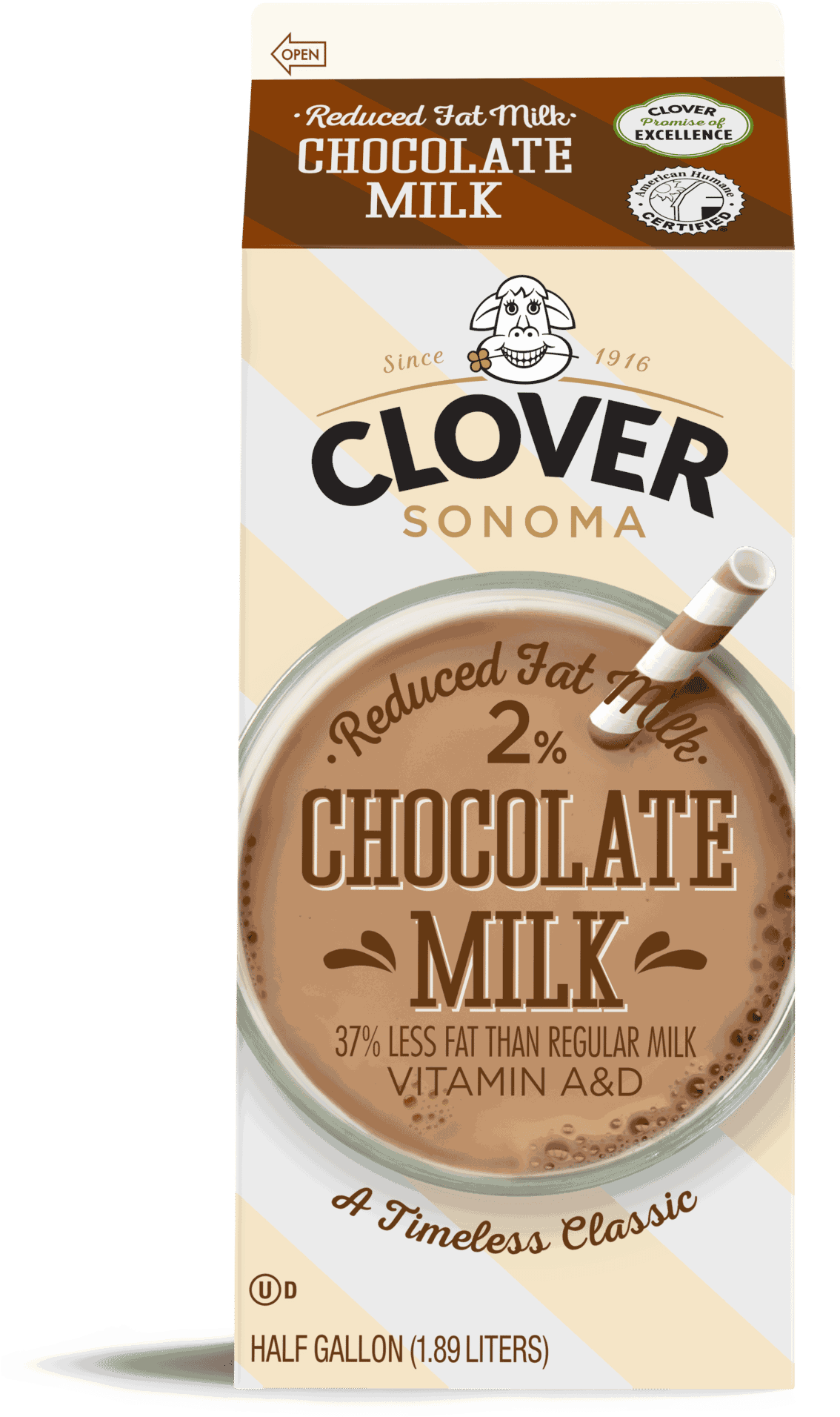 2% Chocolate Milk - Clover Organic Farms Half & Half - 16 Oz Carton (1389x2000), Png Download