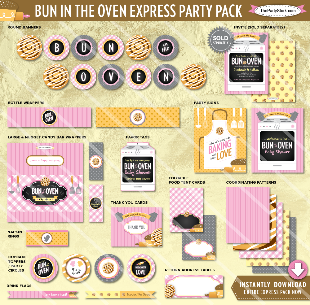 Girl Bun The Oven Baby Shower Party Package Cake Decorations - Lilac (1000x985), Png Download