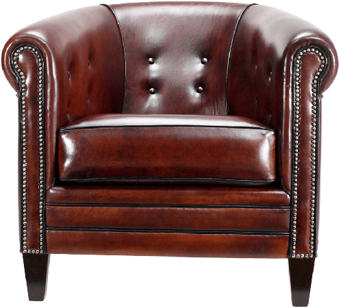 Brown Sahib Single Seater Leather Sofa Front View Thumbnail - Club Chair (1080x720), Png Download