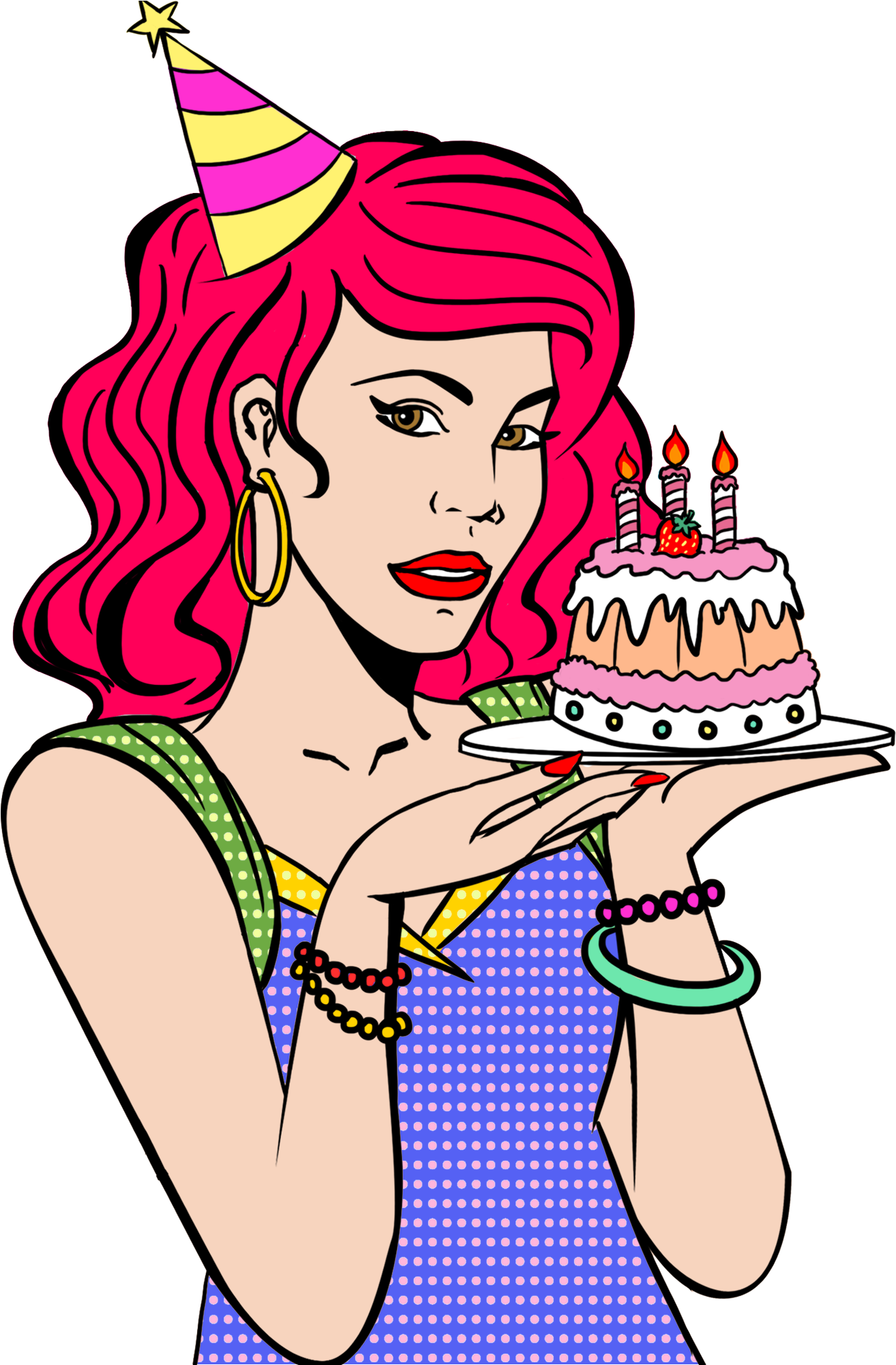 Pop Retro Hand Drawn Girl Png And Psd (2000x2000), Png Download