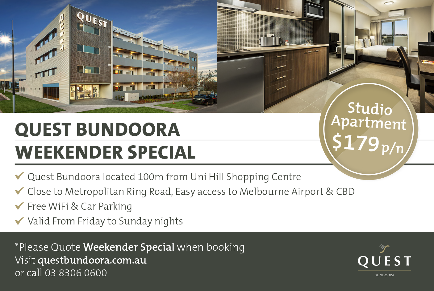 Exclusive Dvusc Offer Quest Bundoora Weekender Special - Swr (1406x945), Png Download