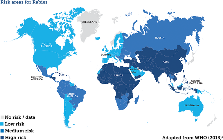 Disease Risk Map - Areas Affected By Rabies (872x498), Png Download