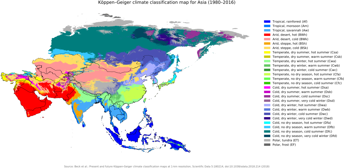 Major Climates In Africa & The Middle East - Asia Map Silhouette (1200x567), Png Download