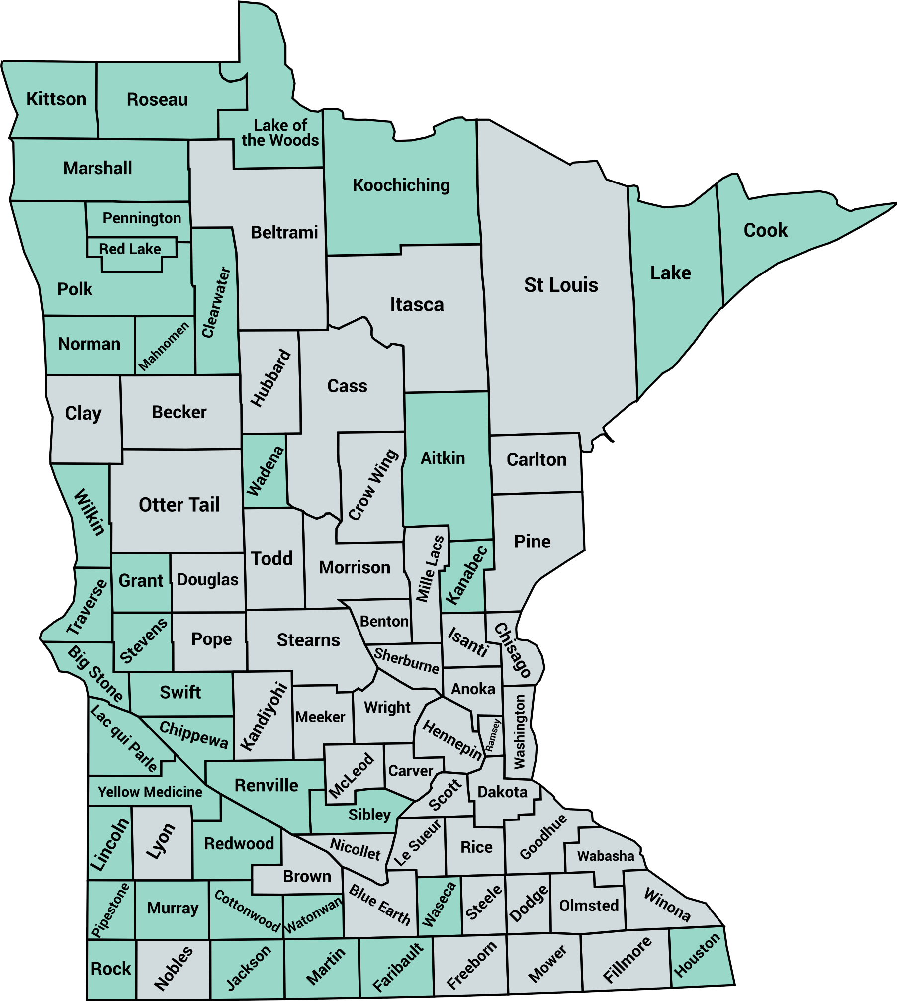 Counties Under 20k Pop - Map (1901x2176), Png Download