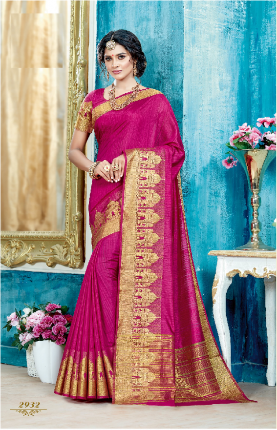 Fuscia Pink Designer Silk Saree - Silk (920x880), Png Download