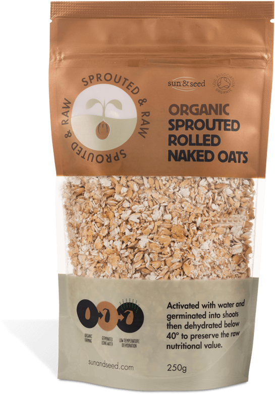 Sprouted & Raw Organic Rolled Naked Oats 250g - Sun & Seed Organic Sprouted And Raw Naked Rolled (1000x1000), Png Download